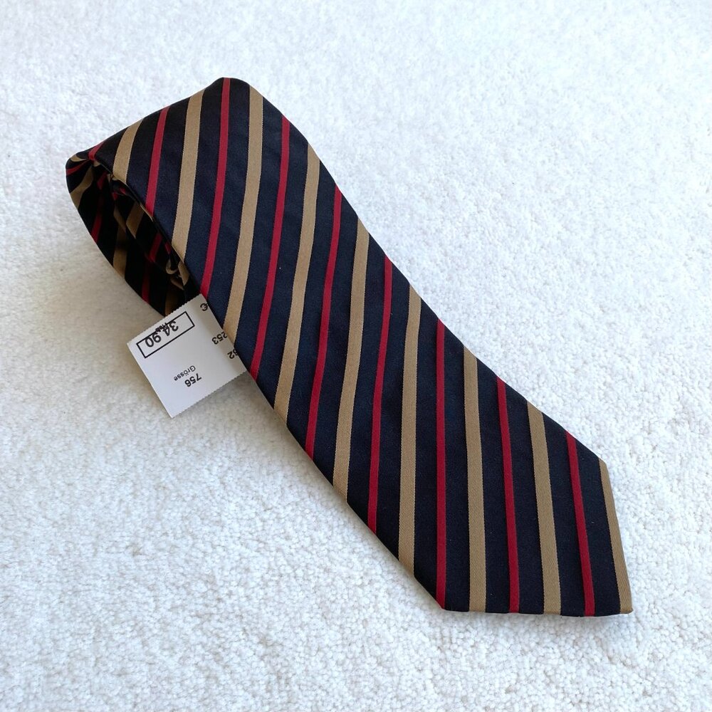 Stephano S2 European Mens Pure Silk Necktie Tie Striped Classic Red Gold NWT